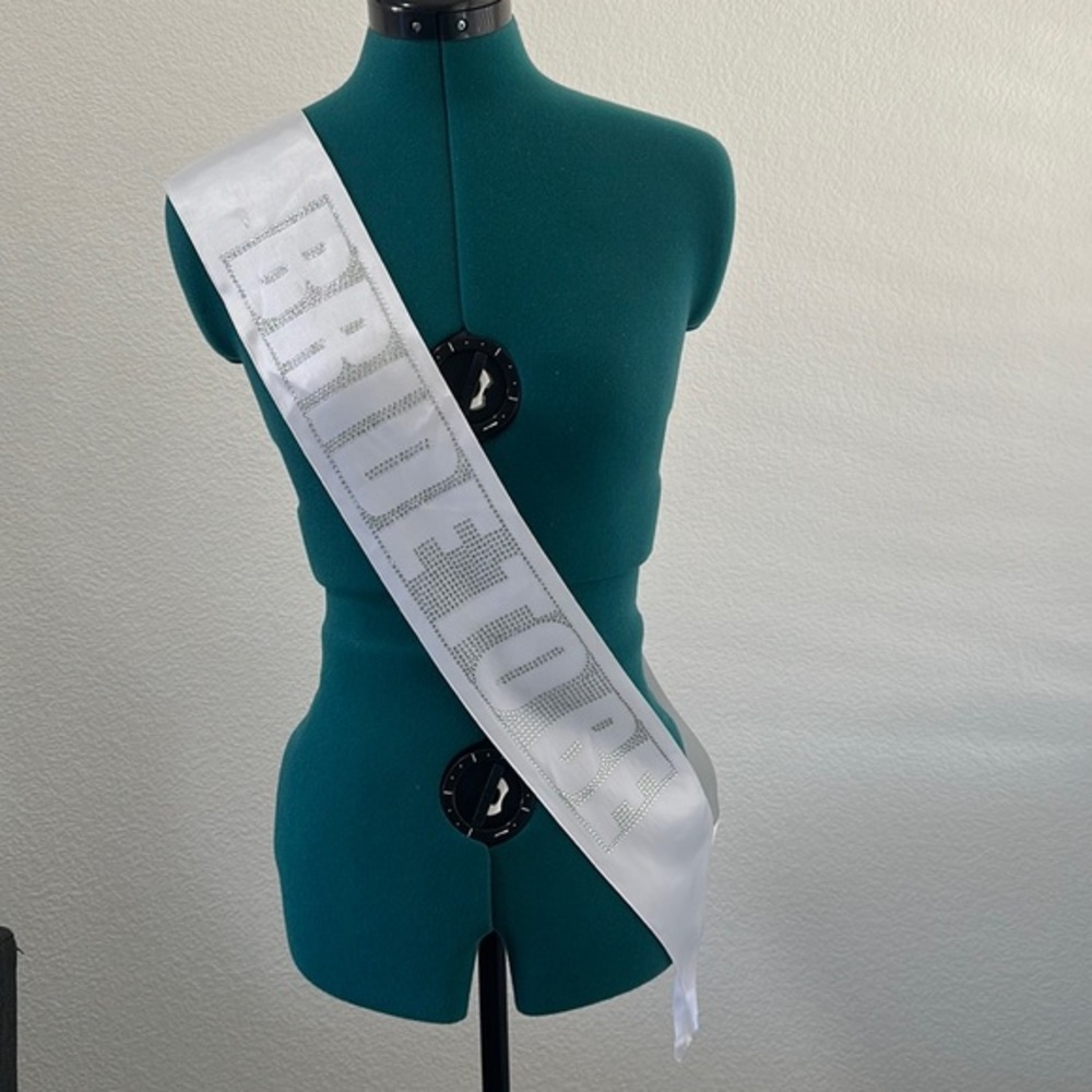 Satin BRIDE TO BE sash with Silver Rhinestones